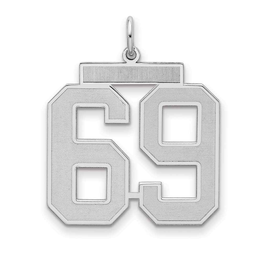 Sterling Silver Rhodium-plated Satin Number 69 Charm