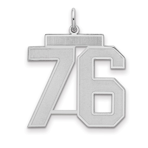 Sterling Silver Rhodium-plated Satin Number 76 Charm