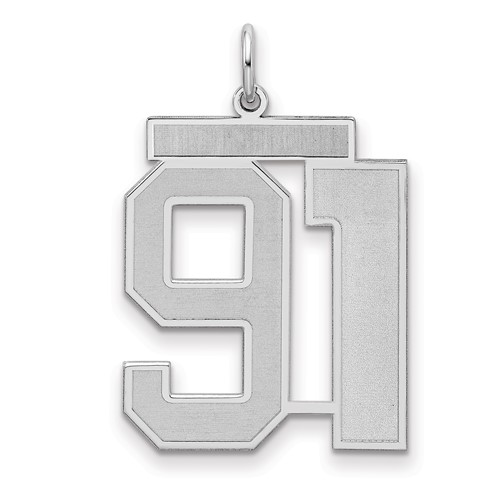 Sterling Silver Rhodium-plated Satin Number 91 Charm