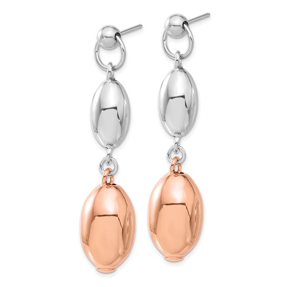 Sterling Silver & Rose Rhodium Oval Shape Dangle Earrings