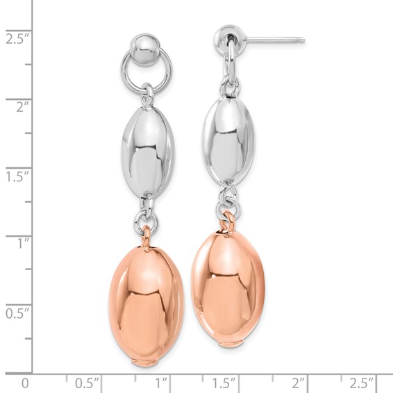Sterling Silver & Rose Rhodium Oval Shape Dangle Earrings