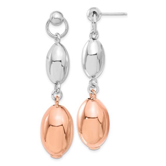 Sterling Silver & Rose Rhodium Oval Shape Dangle Earrings
