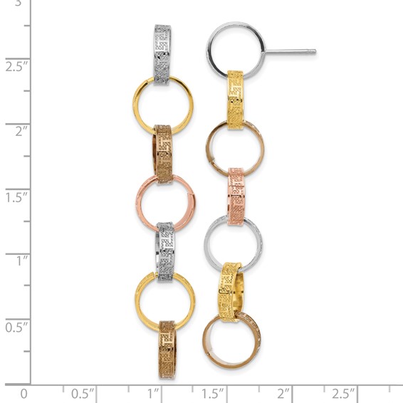 Sterling Silver Quad Colored Greek Key Circle Dangle Earrings