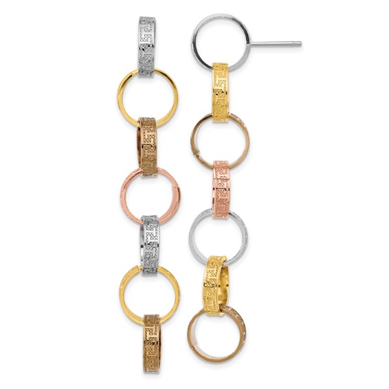 Sterling Silver Quad Colored Greek Key Circle Dangle Earrings