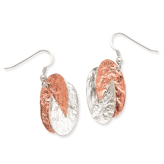 Sterling Silver & Rose Rhodium Oval Drop Earrings