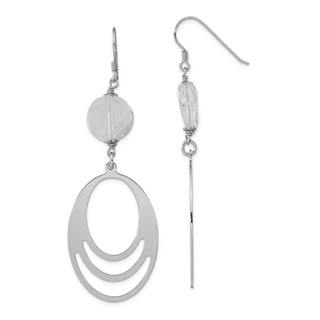 Sterling Silver Rhodium-plated w/Crystal Dangle Wire Earrings