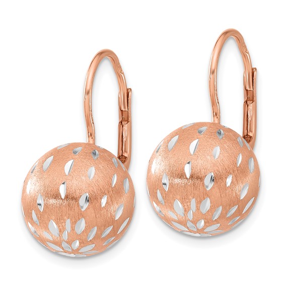 Sterling Silver w/ Rose Rhodium Brushed & D/C Ball Dangle Earrings