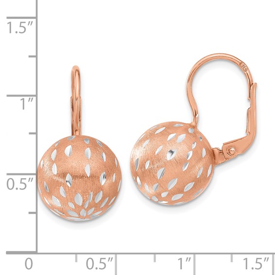 Sterling Silver w/ Rose Rhodium Brushed & D/C Ball Dangle Earrings