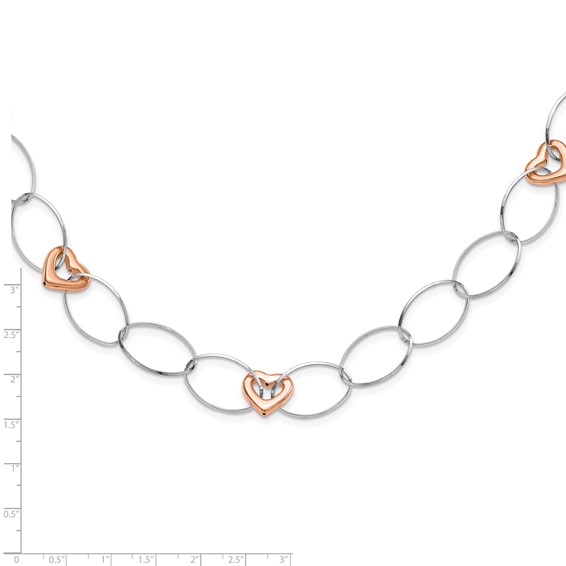 Sterling Silver & Rose-tone Rhodium Fancy Heart Link Necklace