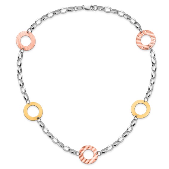 Sterling Silver Gold-tone & Rose-tone Rhodium Circles Necklace