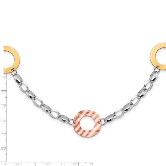 Sterling Silver Gold-tone & Rose-tone Rhodium Circles Necklace