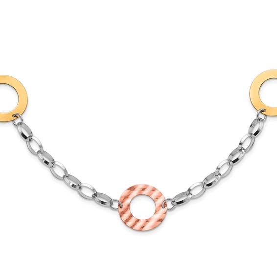 Sterling Silver Gold-tone & Rose-tone Rhodium Circles Necklace