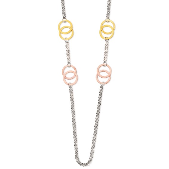 Sterling Silver & Rhodium Double Circles Necklace