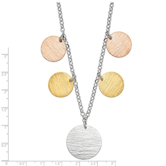 Sterling Silver Gold/Rose-tone Rhodium Circle Disc Necklace