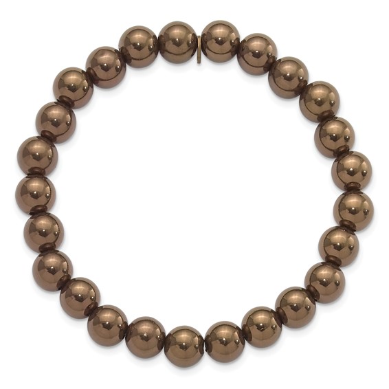 Sterling Silver Metallic Chocolate Beaded Stretch Bracelet