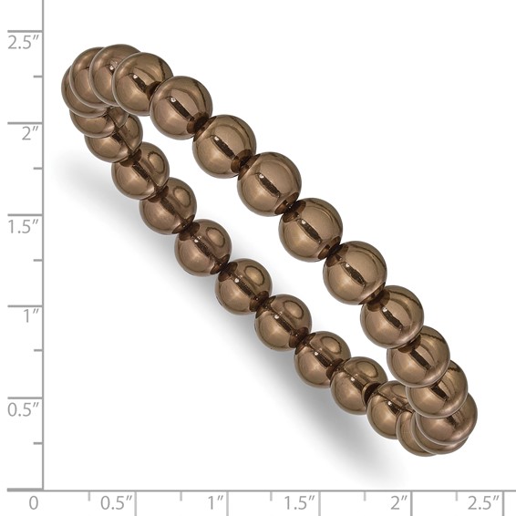 Sterling Silver Metallic Chocolate Beaded Stretch Bracelet