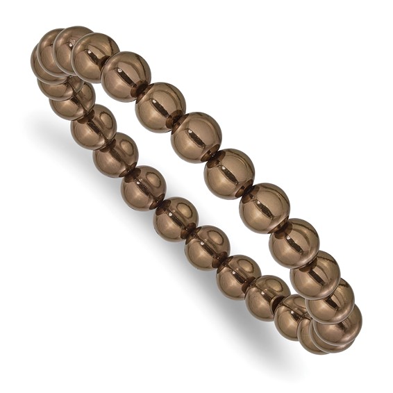 Sterling Silver Metallic Chocolate Beaded Stretch Bracelet