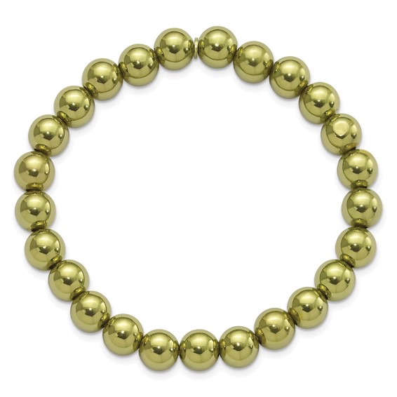 Sterling Silver Metallic Green Beaded Stretch Bracelet