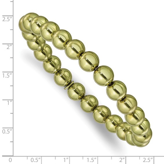 Sterling Silver Metallic Green Beaded Stretch Bracelet