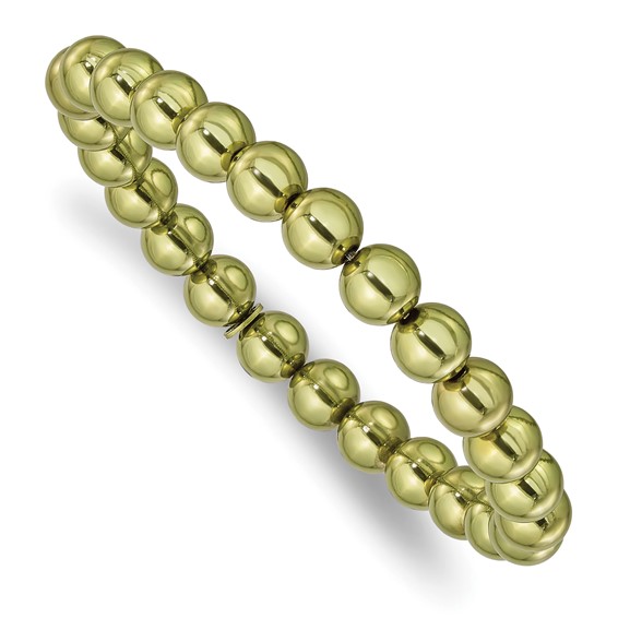 Sterling Silver Metallic Green Beaded Stretch Bracelet