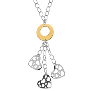 Sterling Silver Rhodium-plated Gold-tone Circle & Heart Y-Drop Necklace