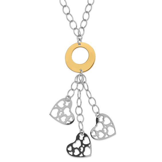 Sterling Silver Rhodium-plated Gold-tone Circle & Heart Y-Drop Necklace