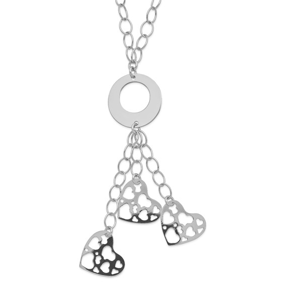 Sterling Silver Rhodium-plated Circle & Heart Y-Drop Necklace