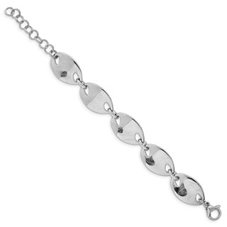 Sterling Silver Rhodium-plated Polished/Scratch Finish w/2in ext. Bracelet