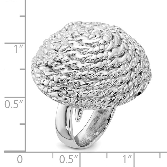 Sterling Silver and Rhodium Round Rope Circle Adjustable Ring
