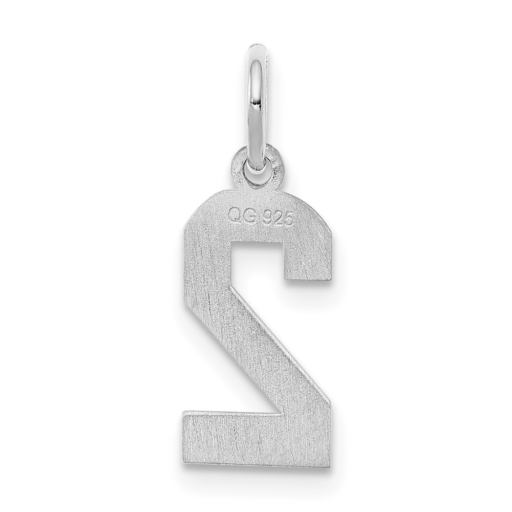 Sterling Silver/Rhodium-plated Satin Number 2 Charm (QPS02)