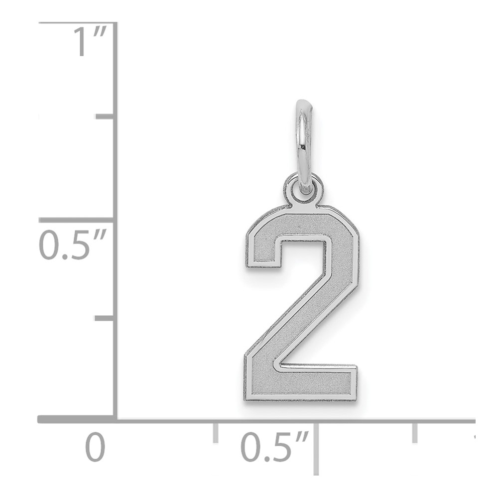 Sterling Silver/Rhodium-plated Satin Number 2 Charm (QPS02)