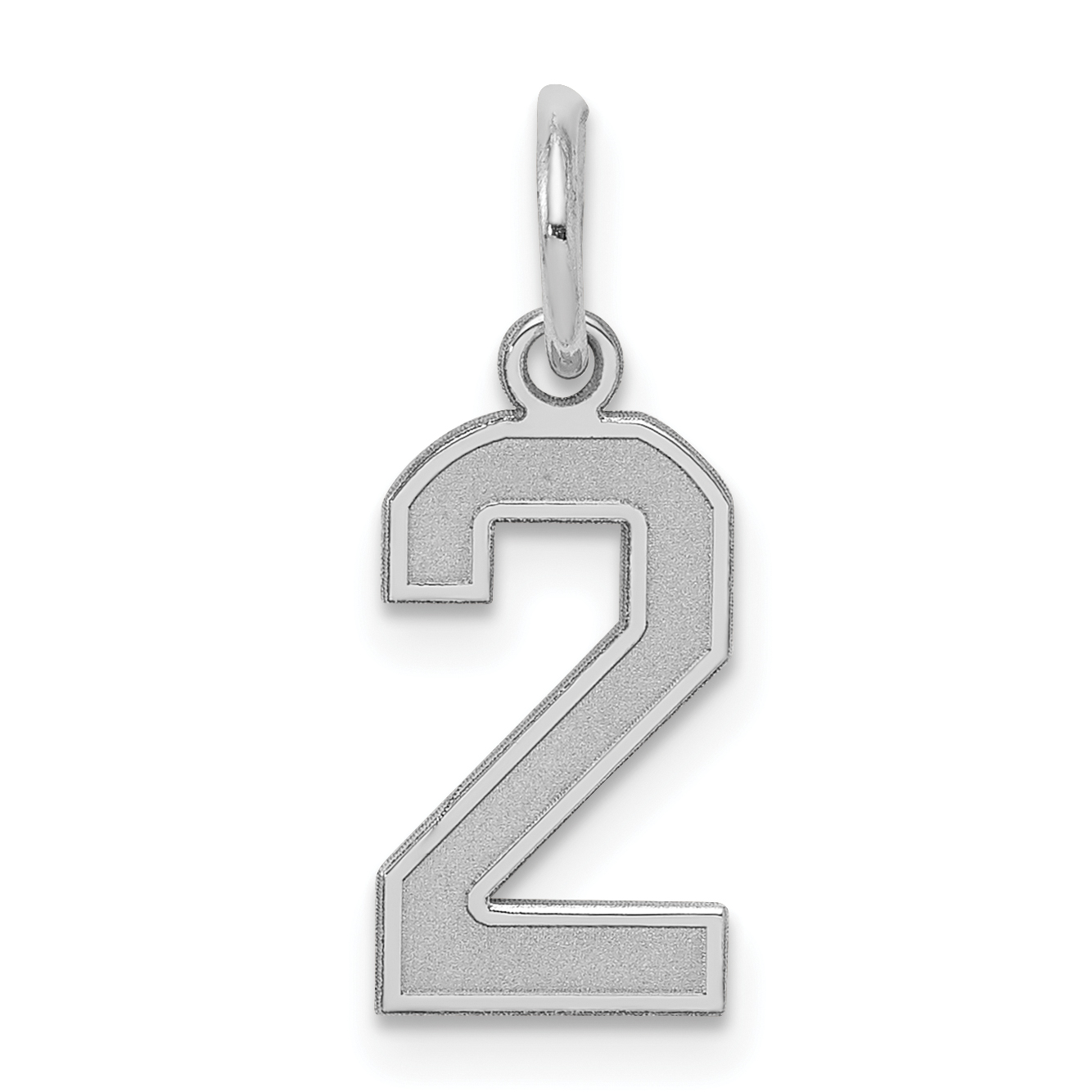 Sterling Silver/Rhodium-plated Satin Number 2 Charm (QPS02)