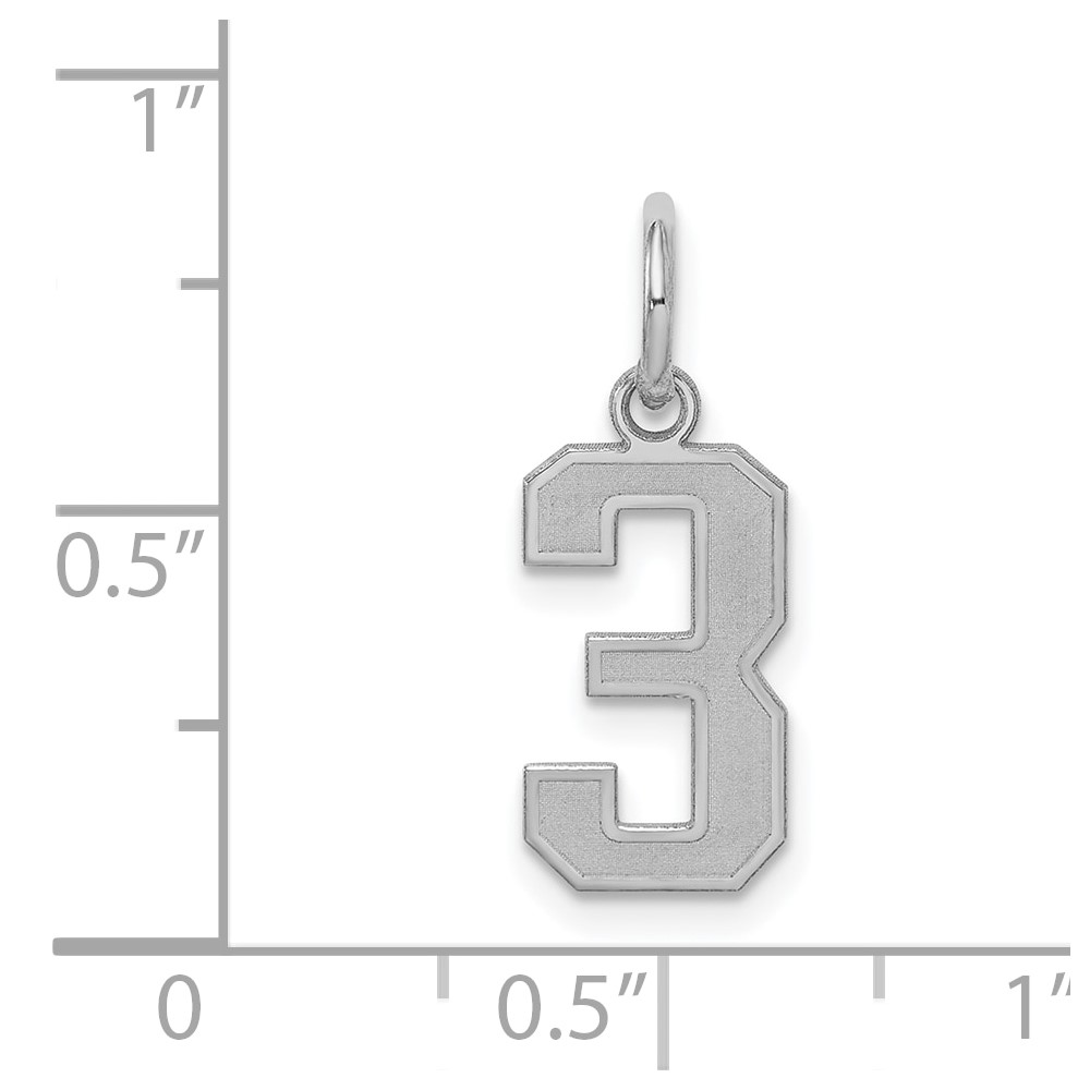 Sterling Silver/Rhodium-plated Satin Number 3 Charm (QPS03)