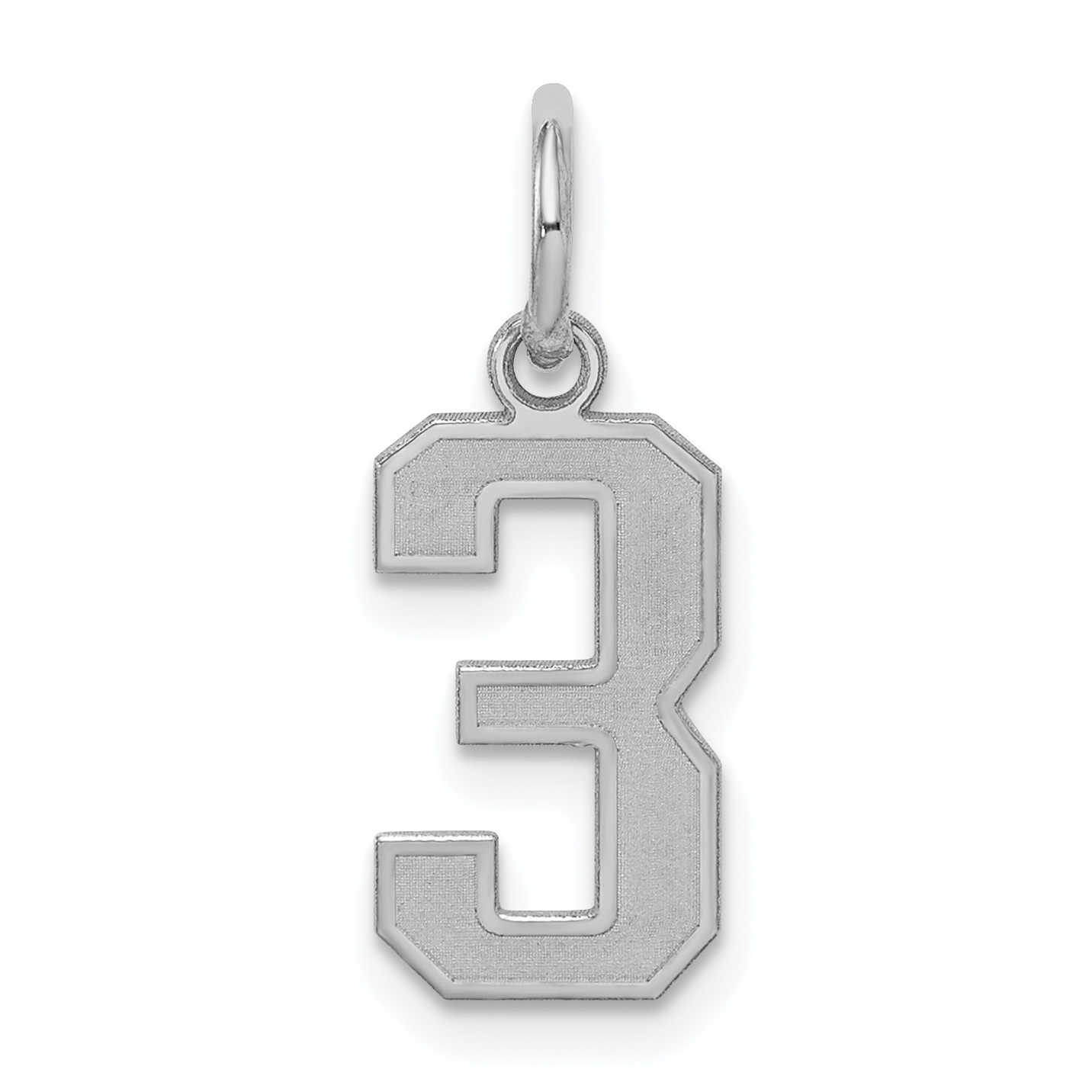 Sterling Silver/Rhodium-plated Satin Number 3 Charm (QPS03)
