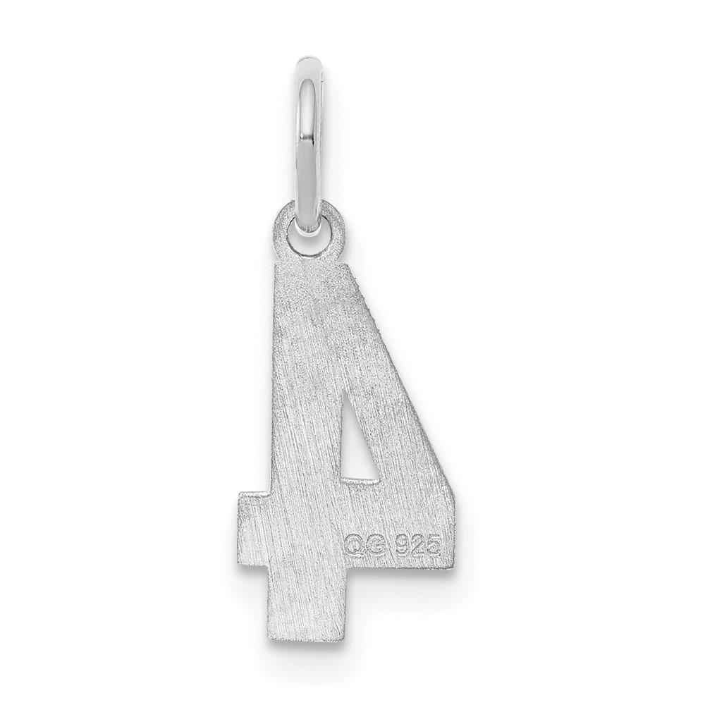 Sterling Silver/Rhodium-plated Satin Number 4 Charm (QPS04)