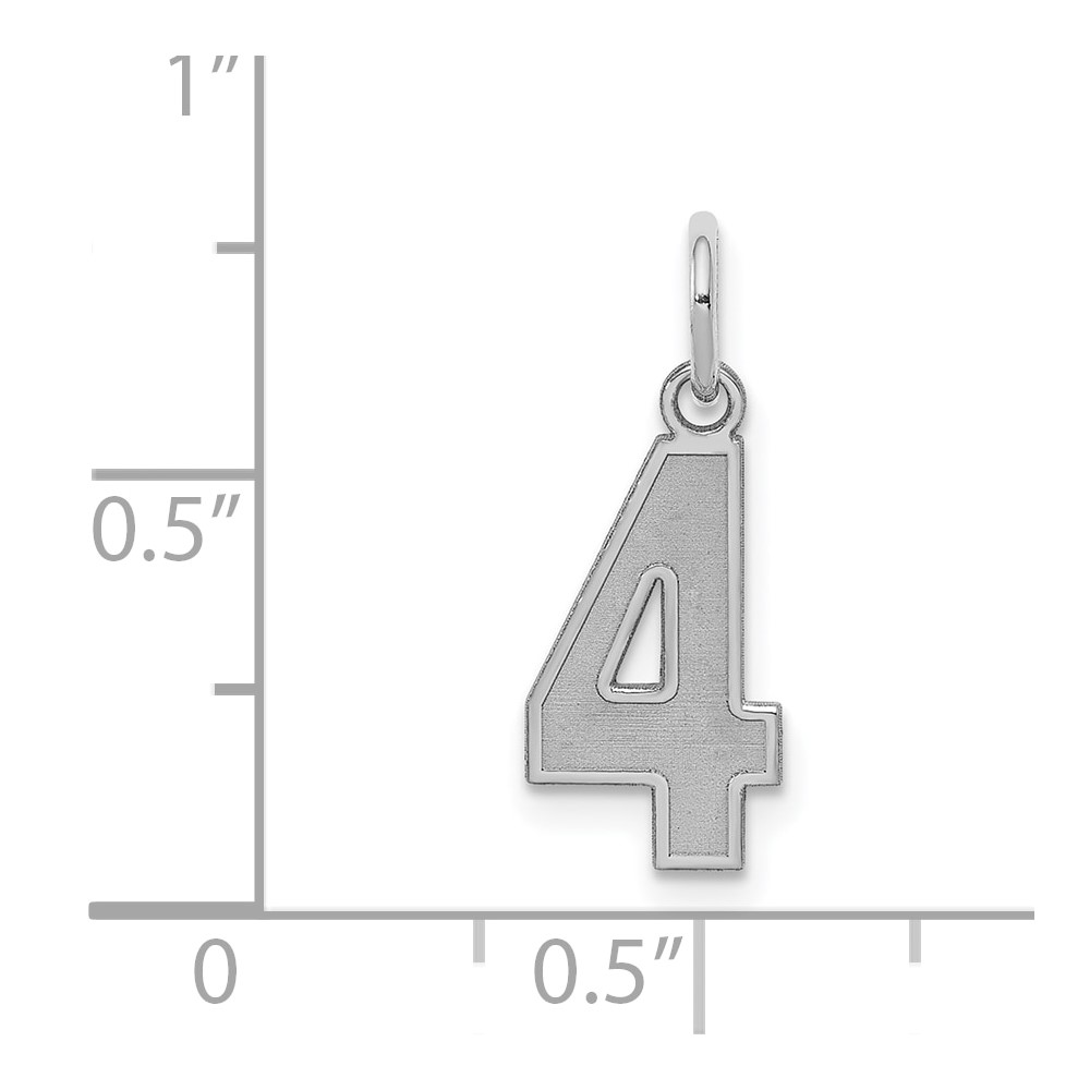 Sterling Silver/Rhodium-plated Satin Number 4 Charm (QPS04)