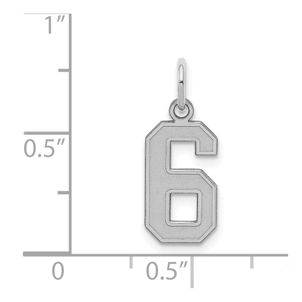 Sterling Silver/Rhodium-plated Satin Number 6 Charm (QPS06)