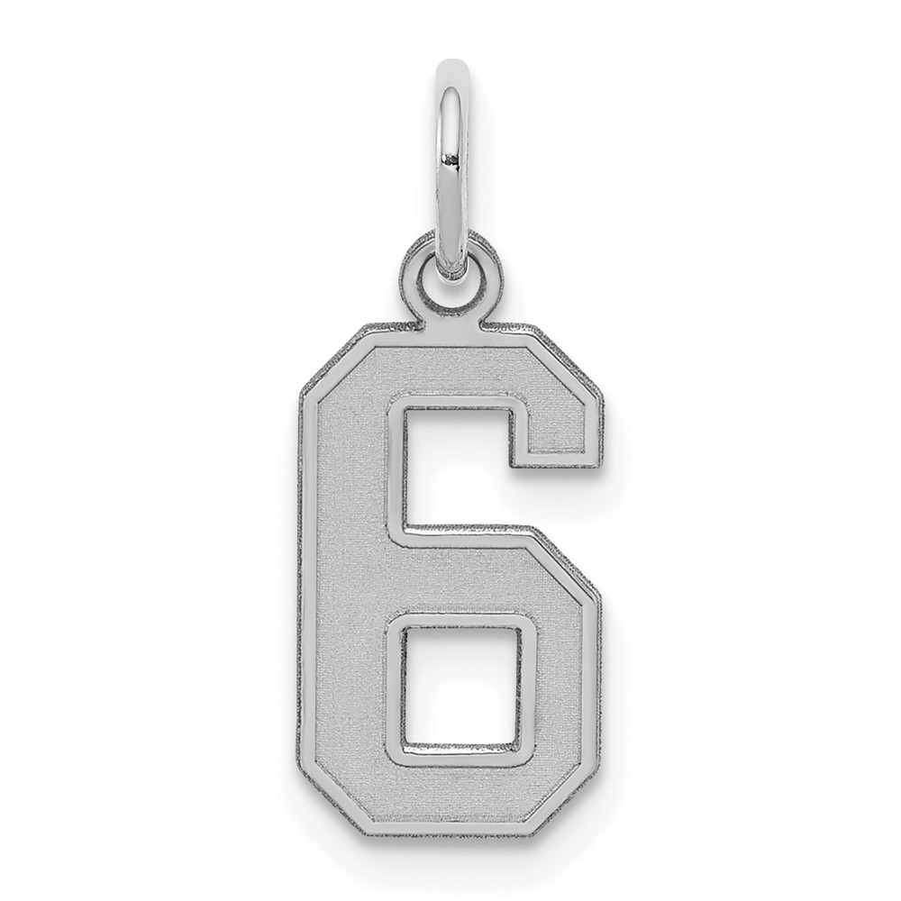 Sterling Silver/Rhodium-plated Satin Number 6 Charm (QPS06)