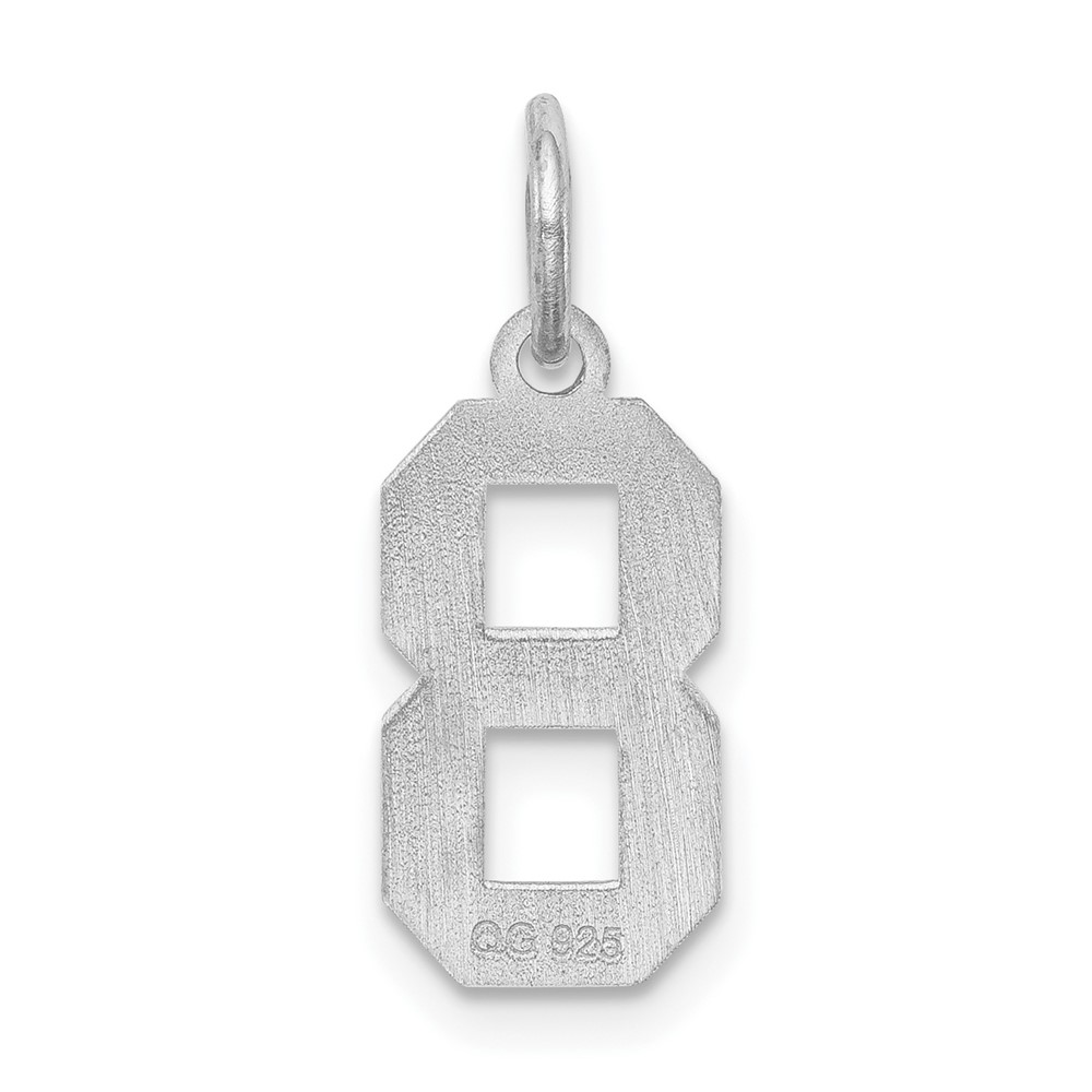 Sterling Silver/Rhodium-plated Satin Number 8 Charm (QPS08)