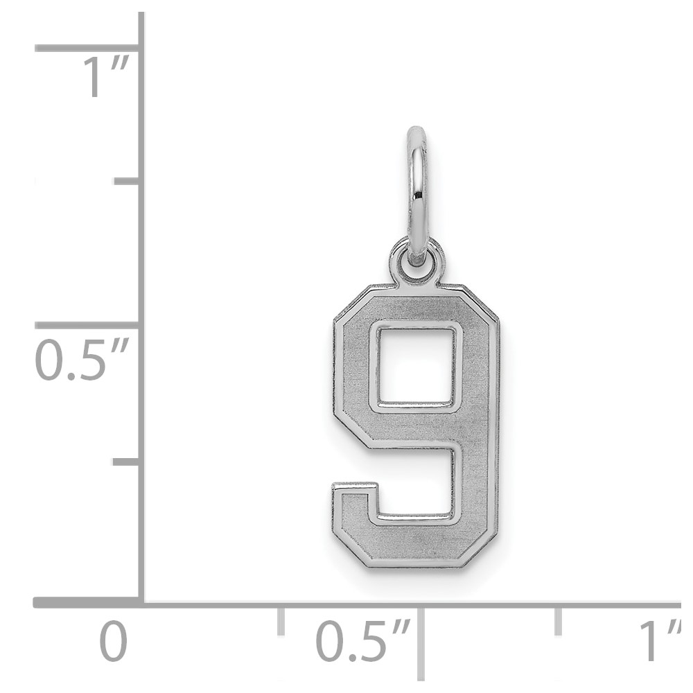 Sterling Silver/Rhodium-plated Satin Number 9 Charm (QPS09)