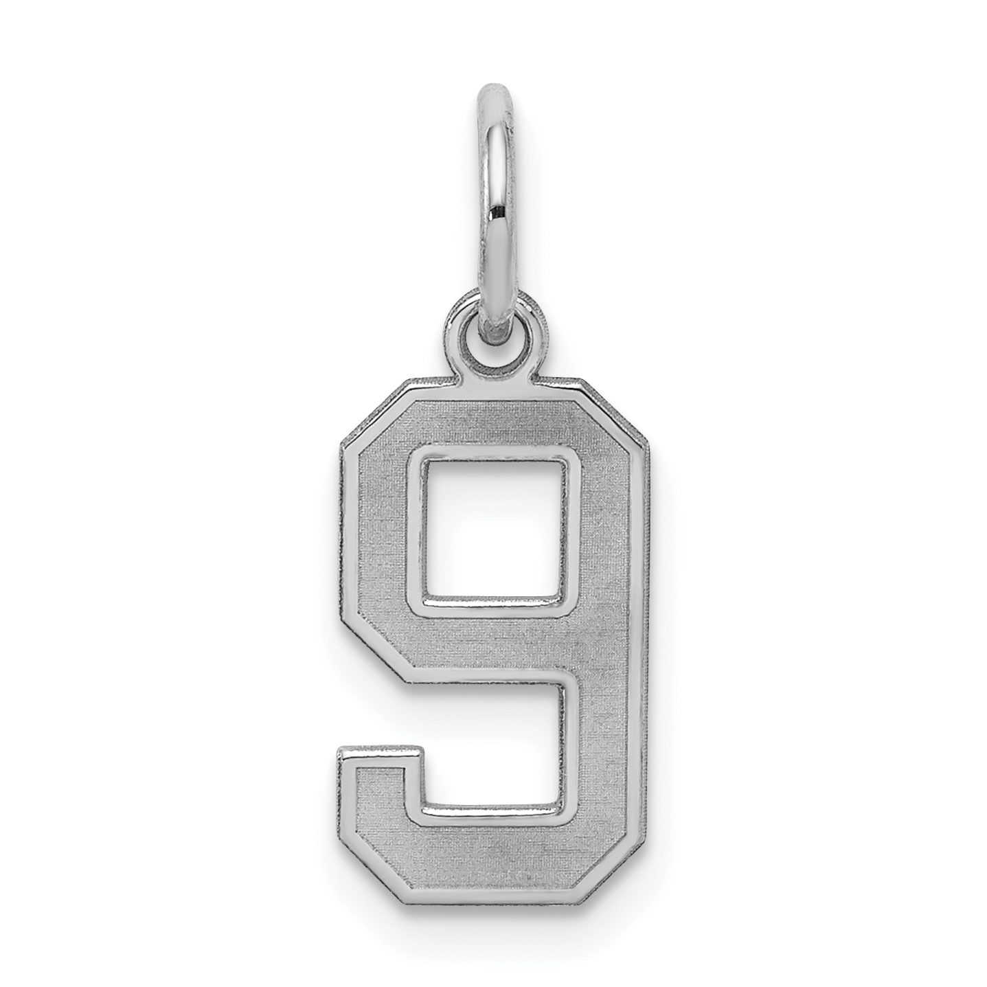 Sterling Silver/Rhodium-plated Satin Number 9 Charm (QPS09)