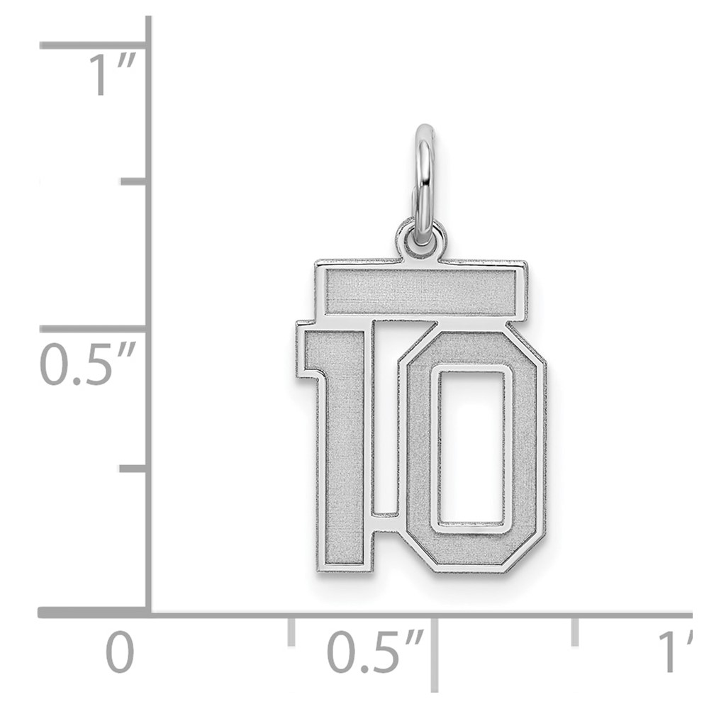 Sterling Silver/Rhodium-plated Satin Number 10 Charm (QPS10)