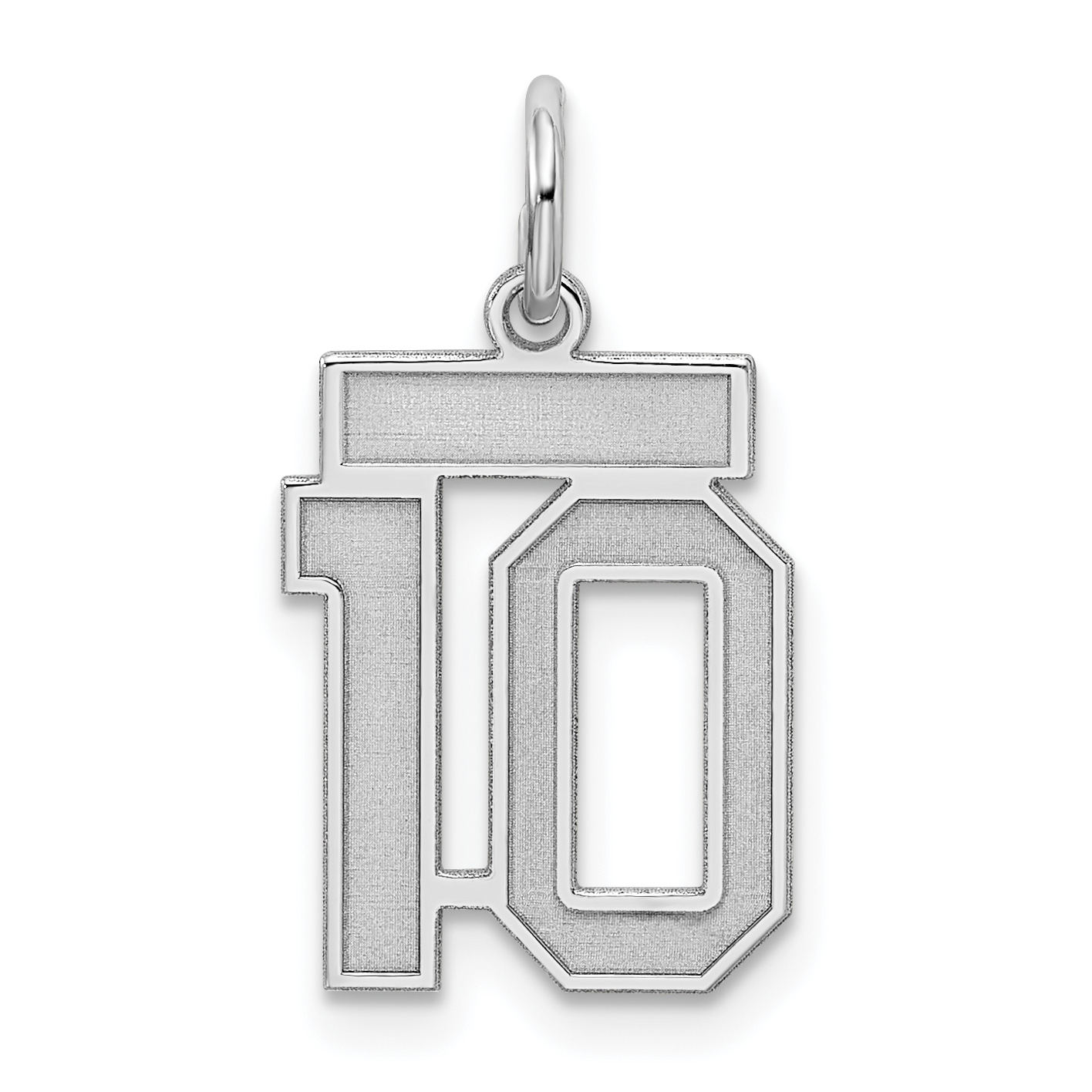 Sterling Silver/Rhodium-plated Satin Number 10 Charm (QPS10)