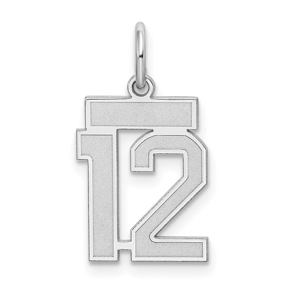 Sterling Silver Rhodium-plated Satin Number 12 Charm