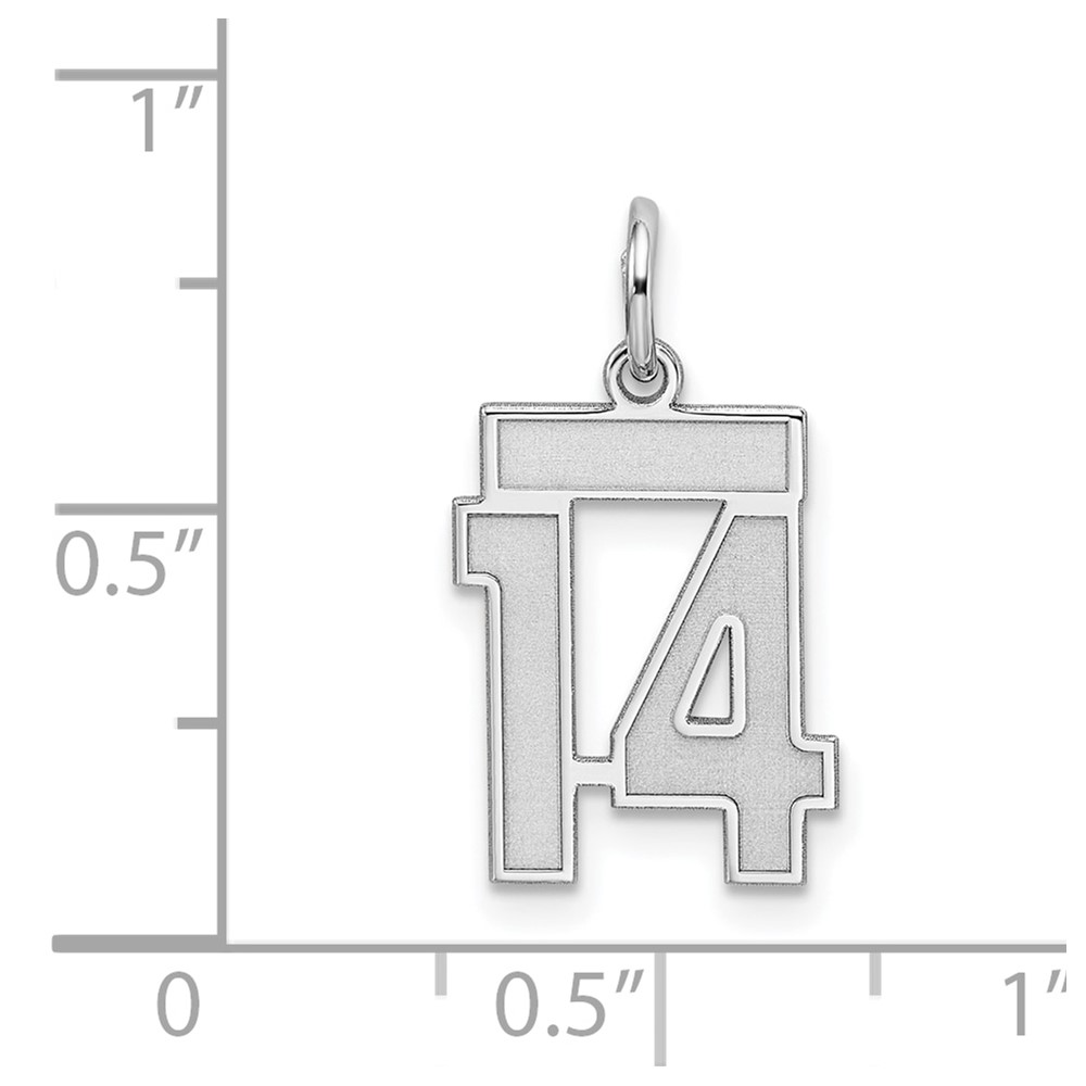 Sterling Silver/Rhodium-plated Satin Number 14 Charm (QPS14)