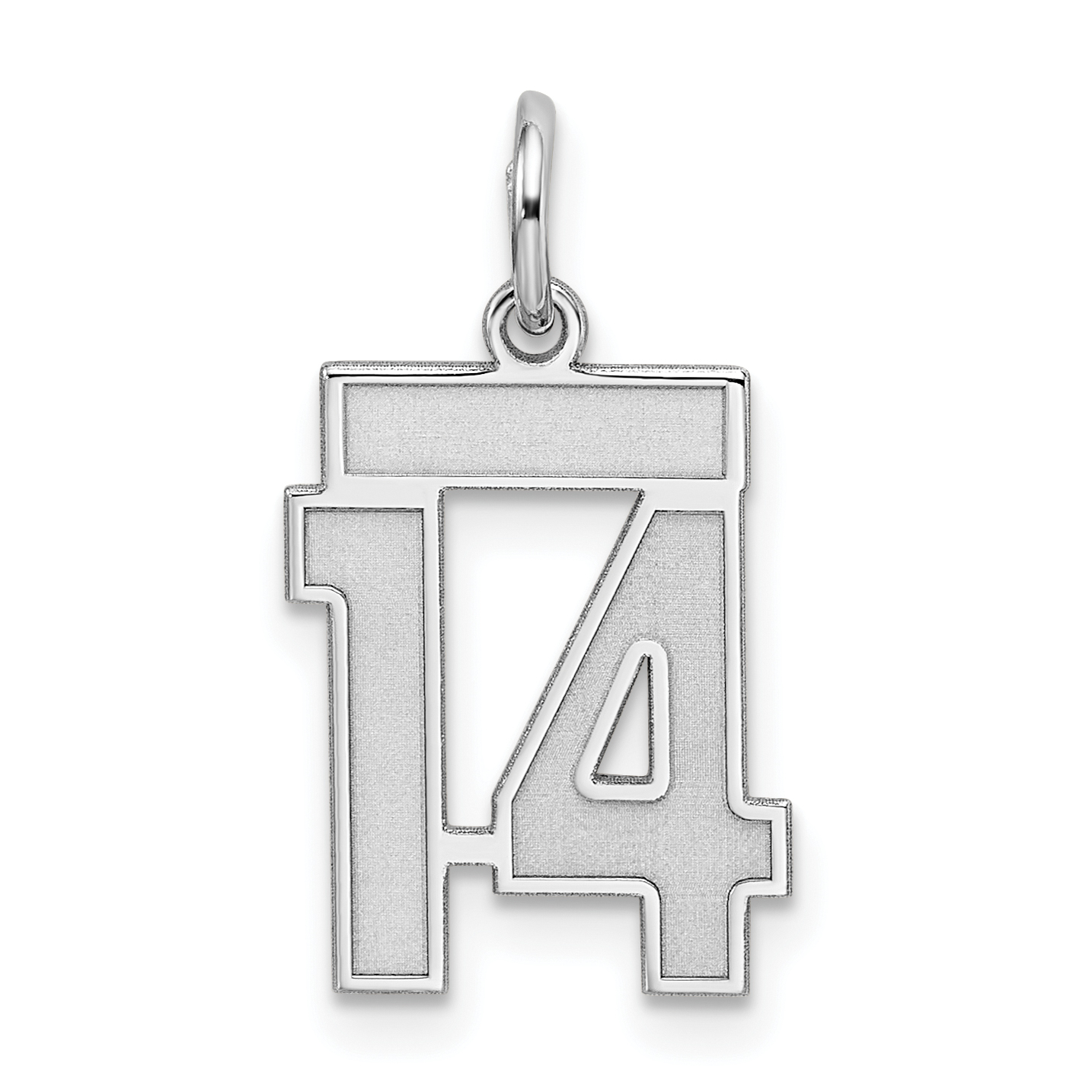 Sterling Silver/Rhodium-plated Satin Number 14 Charm (QPS14)