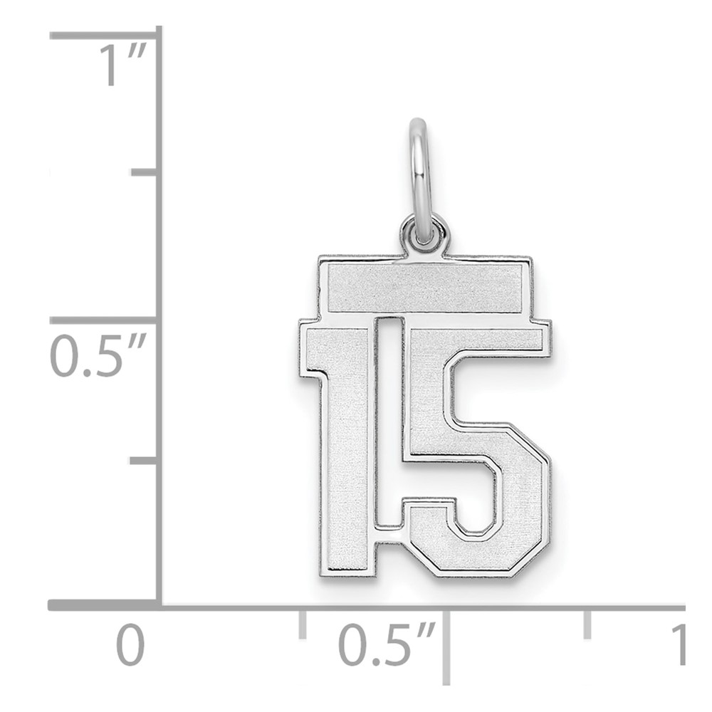 Sterling Silver/Rhodium-plated Satin Number 15 Charm (QPS15)