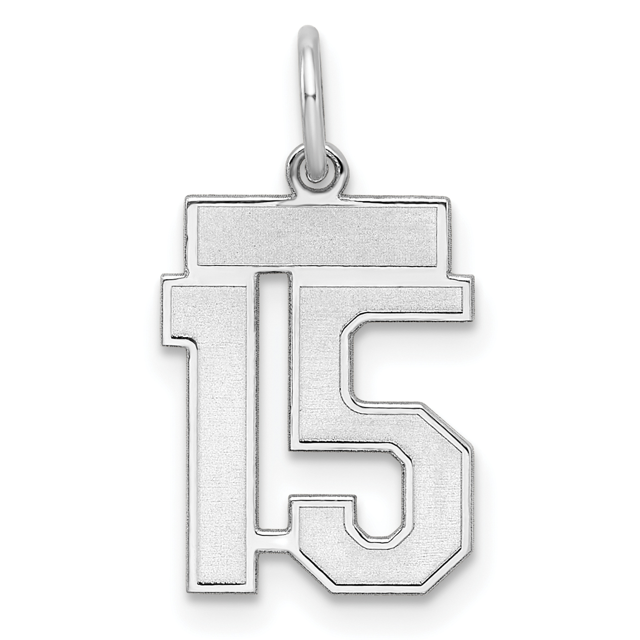 Sterling Silver/Rhodium-plated Satin Number 15 Charm (QPS15)