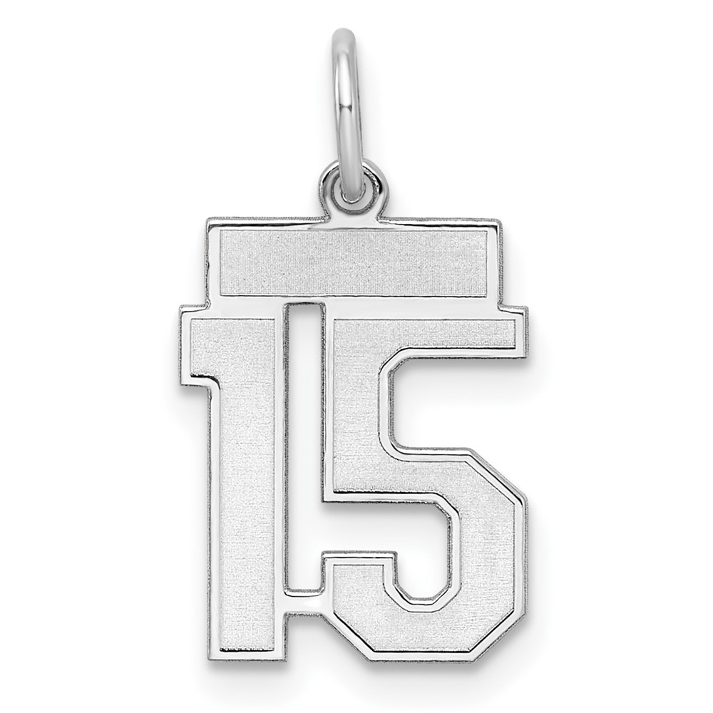 Sterling Silver/Rhodium-plated Satin Number 15 Charm (QPS15)