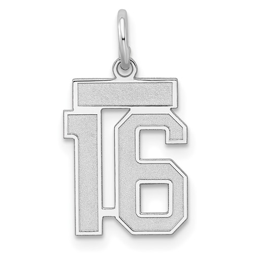 Sterling Silver Rhodium-plated Satin Number 16 Charm
